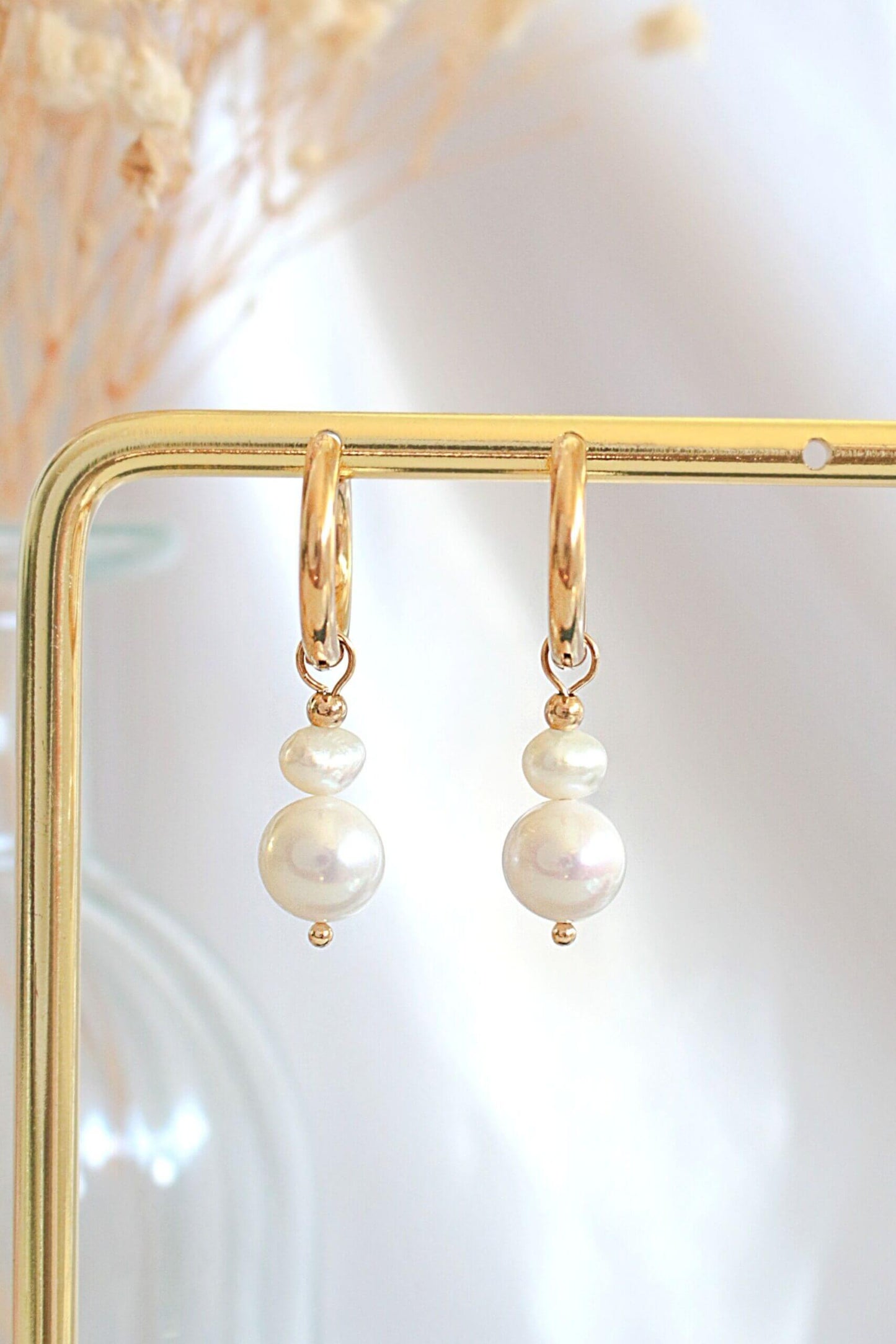 24 Karats Freshwater Pearls Baroque Dangle Hoops