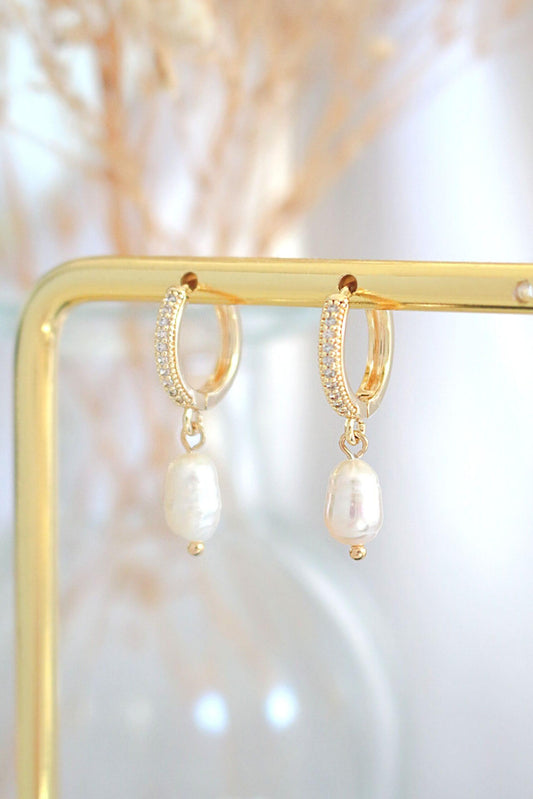 24 Karats Freshwater Pearls Mini Dangle Hoops